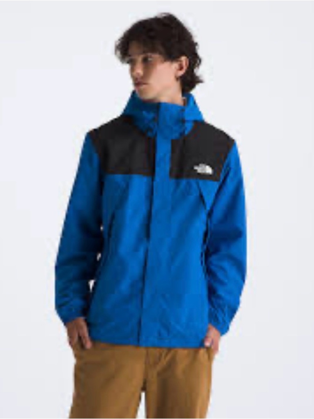 The North Face Boys Antora Blue and Black Hooded Rain Jacket Size XL Y EUC